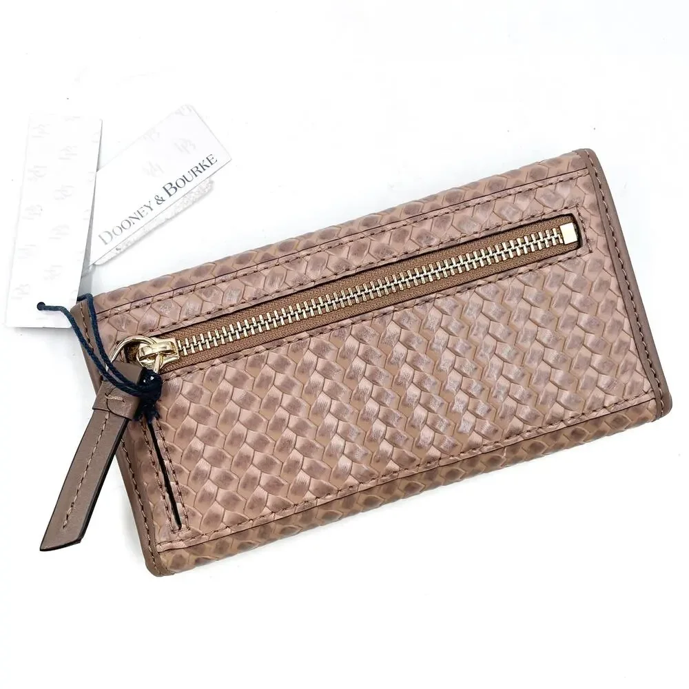Dooney & Bourke Camden Woven Continental Clutch Wallet‎ Taupe Leather Folded